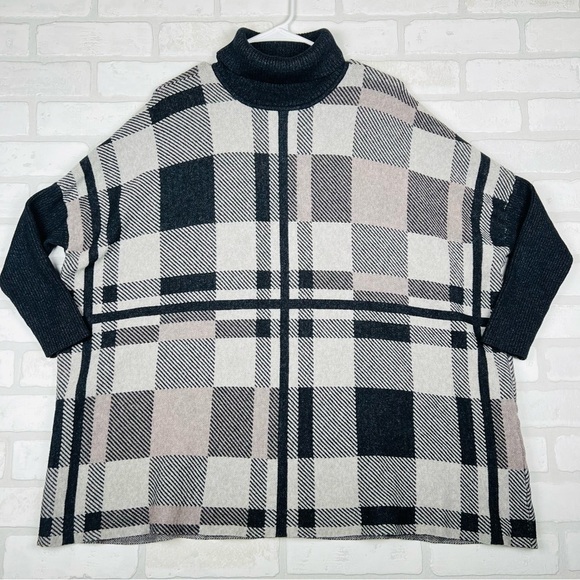 Joseph A. Plaid Turtleneck Sweater Black/Multi Long Dolman Sleeve Large - Picture 1 of 12